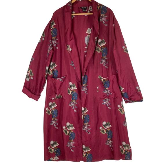VTG Volare 100% Silk Long Robe Men OS Burgundy Golf Clubs Bag Balls Pockets Cuff - Picture 1 of 11
